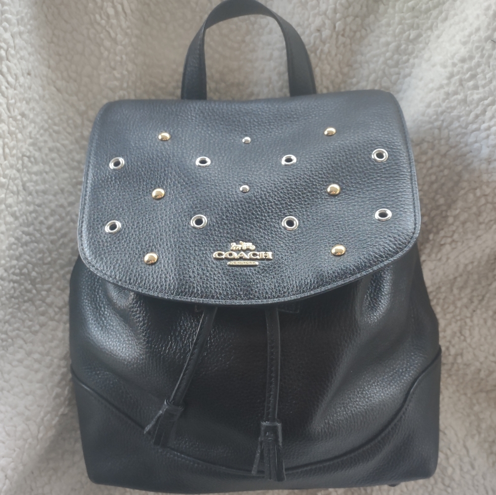 Coach pebbled leather with studs and gromets backpack purse